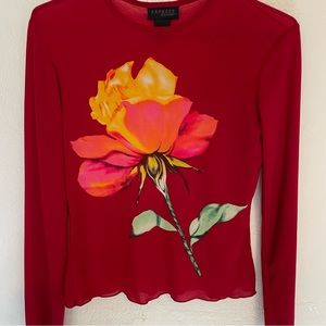 Body Con Mesh Top Red with Rose size Medium
